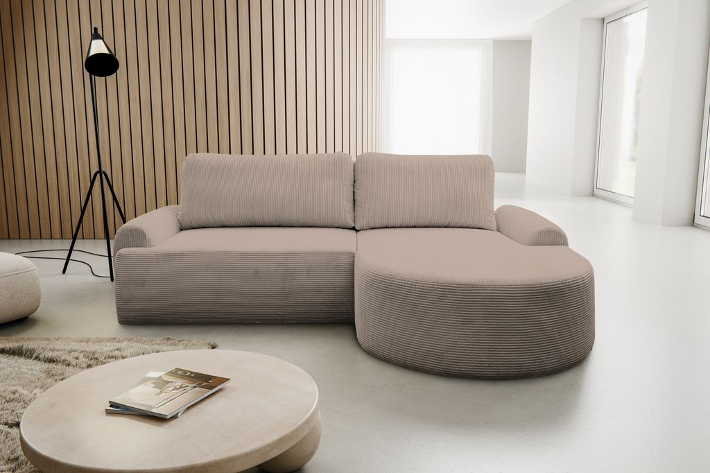 VENASI DREAM Rechts Ecksofa CORD mit Schlaffunktion und Bettkasten Eckcouch Sofa L Form Schlafsofa CAPPUCCINO