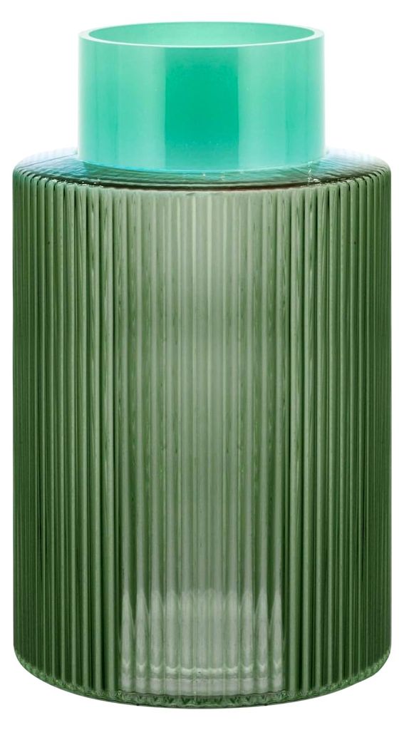 Glasvase Groove L "Green" - 2-farbige Vase mit geriffeltem Vasenkörper - 24 cm, ø 15 cm