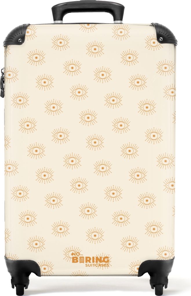 NoBoringSuitcases.com Koffer Handgepäck Trolley Rollkoffer Kleine Reisekoffer mit 4 Rollen - Beige met bohemian oog patroon - Cabin Size < 55x40...