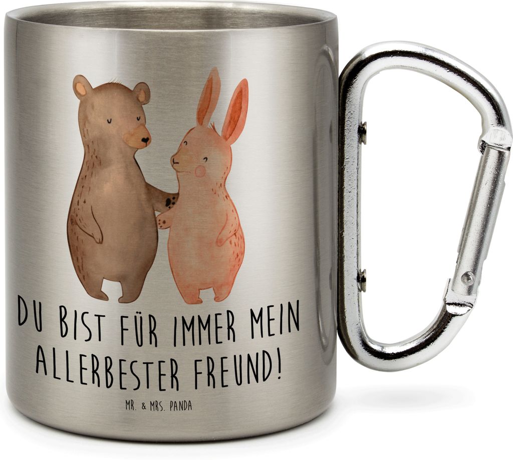 Mr. & Mrs. Panda Teetasse Bär und Hase Umarmen - Transparent - Geschenk, Edelstahl-Thermobecher, Teebecher, Edelstahl Trinkbecher, Freunde, karabi...