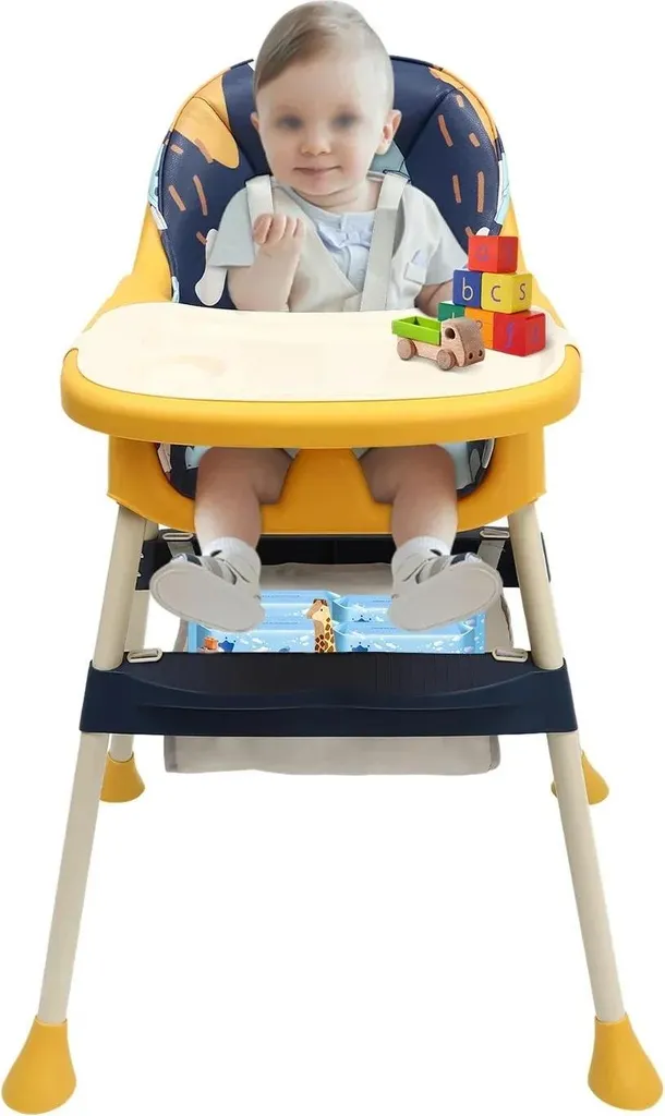 seggiolone 4 in 1 - Seggiolone pieghevole - Portatile - Con poggiapiedi - Vassoio doppio rimovibile - 1-2 anni - Giallo