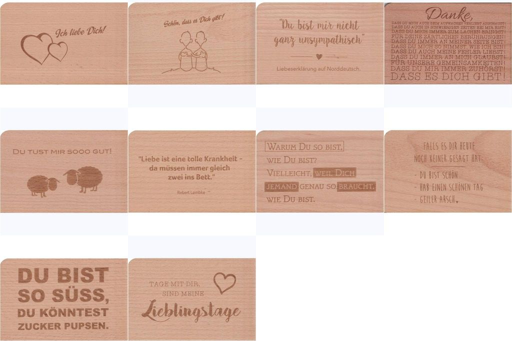 Holzpostkarten-Set "Ich liebe Dich!"