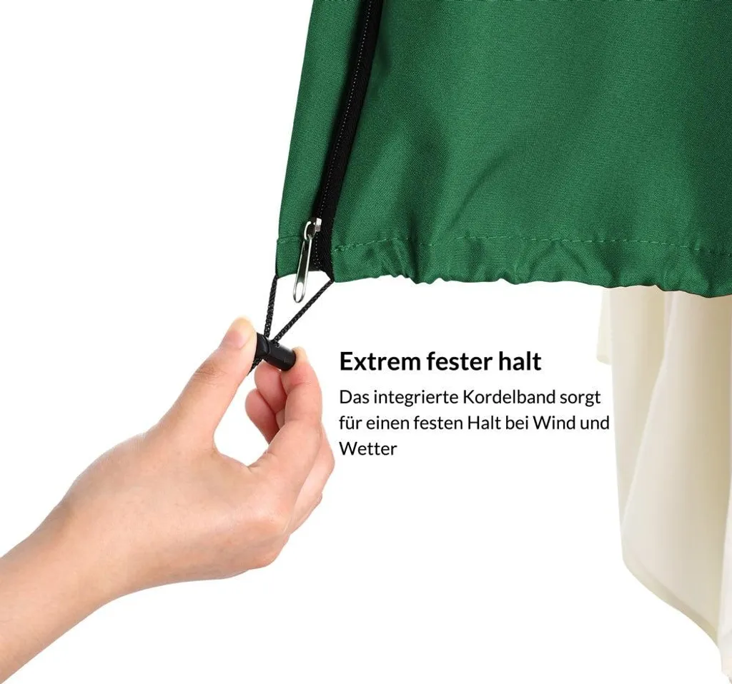 Protection parasol 3m en polyester vert imperméable avec zip de serrage - 4