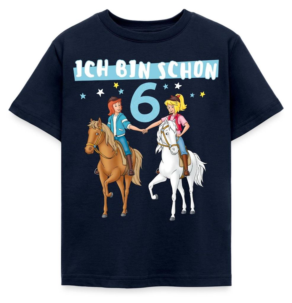 Spreadshirt Bibi & Tina Geburtstag Ich Bin Schon Sechs Kinder T-Shirt, 122/128 (7-8 Jahre), Navy