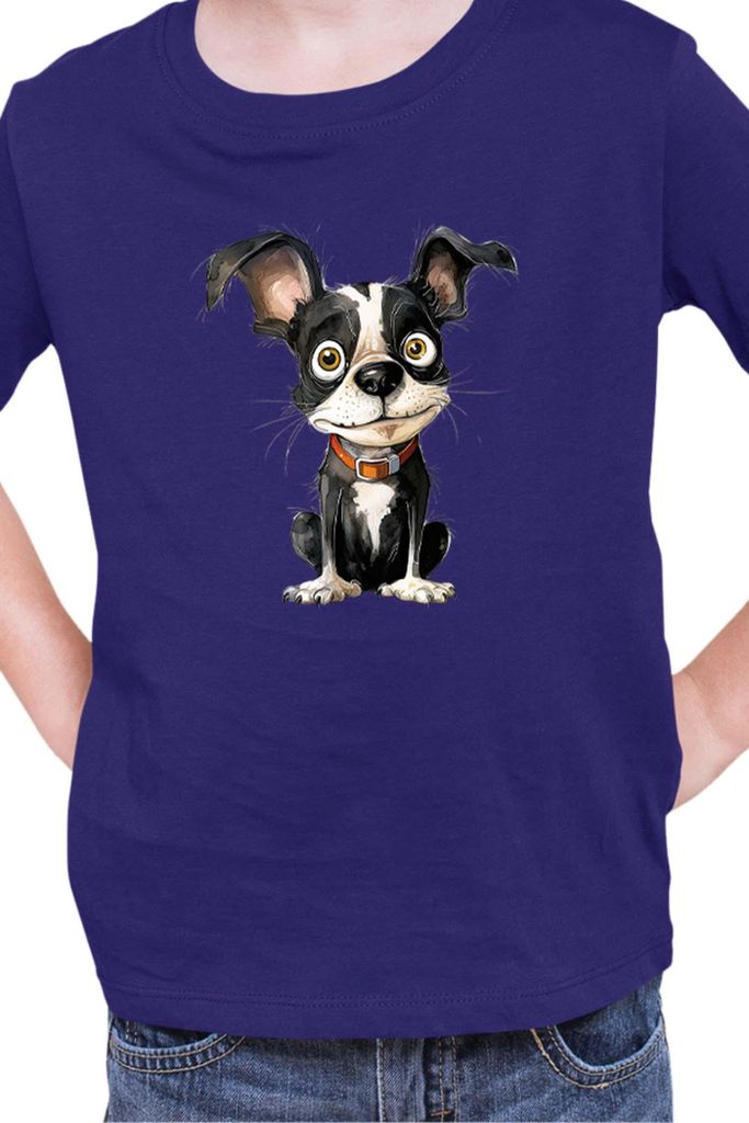 Kinder T-Shirt Funny Dogs Breeds Boston Terrier Dog Breed 010, 12-13 Jahr - 152 / Dunkelblau