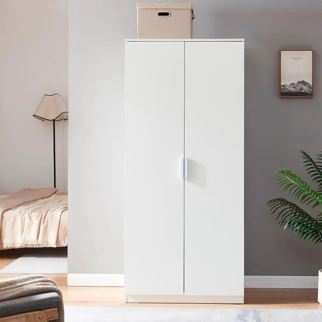 Armoire Eiselfing 176x80x52 cm blanche avec tringle et compartiment