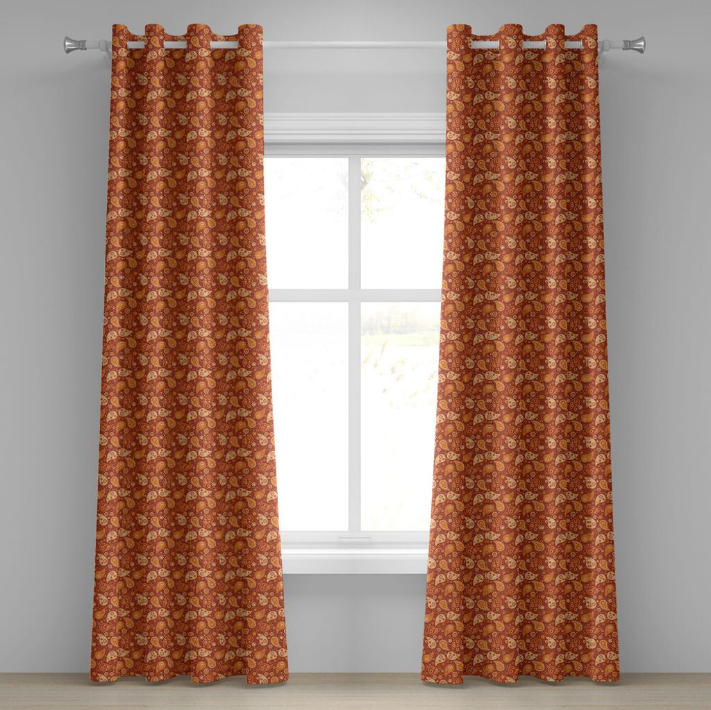 ABAKUHAUS Orange Ösenvorhang, Retro-Stil-Muster mit Paisley und Blumen Stilisierte Ornate Leave Figuren, Dekorative 2-Panel-Fenstervorhänge, 280 ...