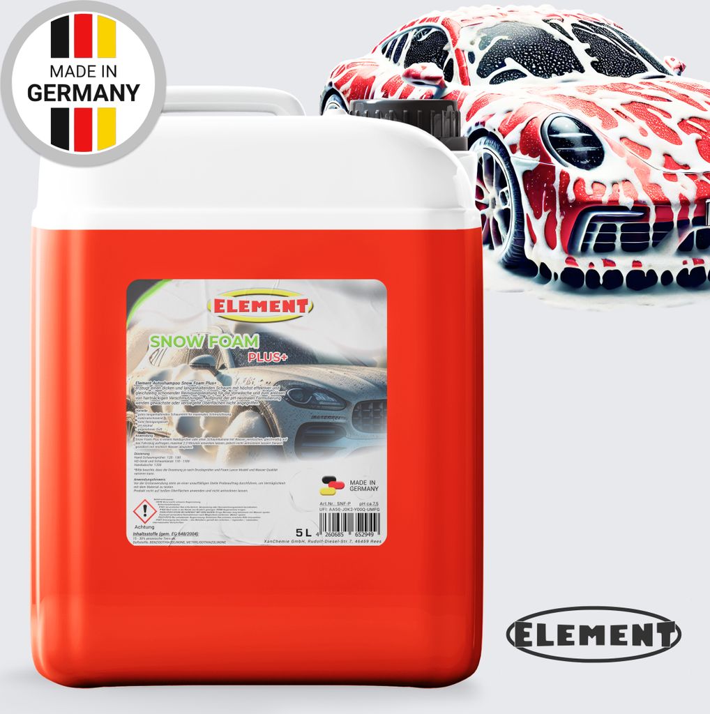 Element Snow foam PLUS | 5 Liter | pH-neutral | Autoshampoo | Fahrzeugreiniger mit Duft | schonende Vorwäsche mit dichtem Schaum