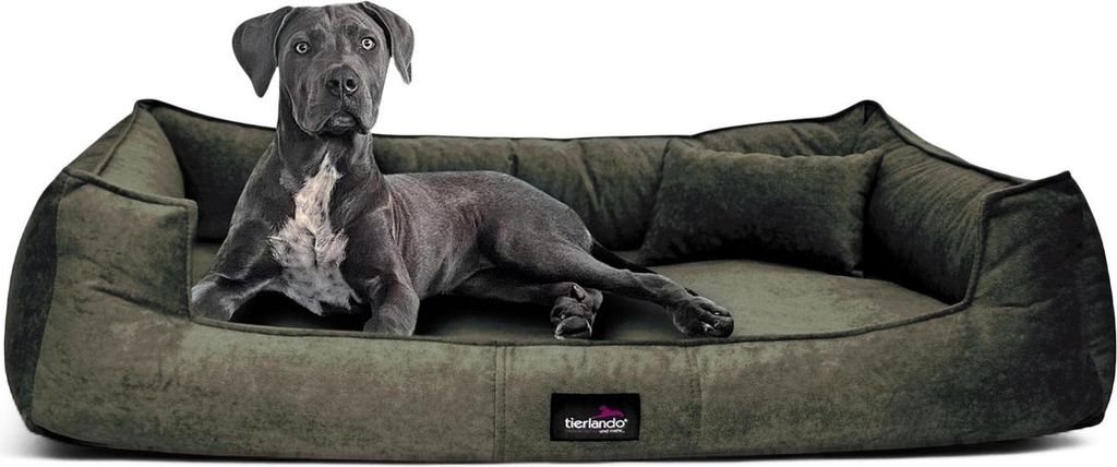 tierlando Orthopädisches Hundebett BRUCE VELOURS Waschbar Große Hunde L XL Soft - Größe: 110x90cm | Farbe: 26 Olivgrün