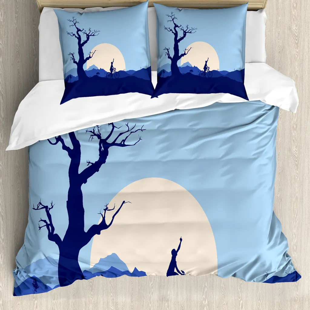 Copripiumino 200x200 ABAKUHAUS Microfibra Blu Bosco Luna No Stiro