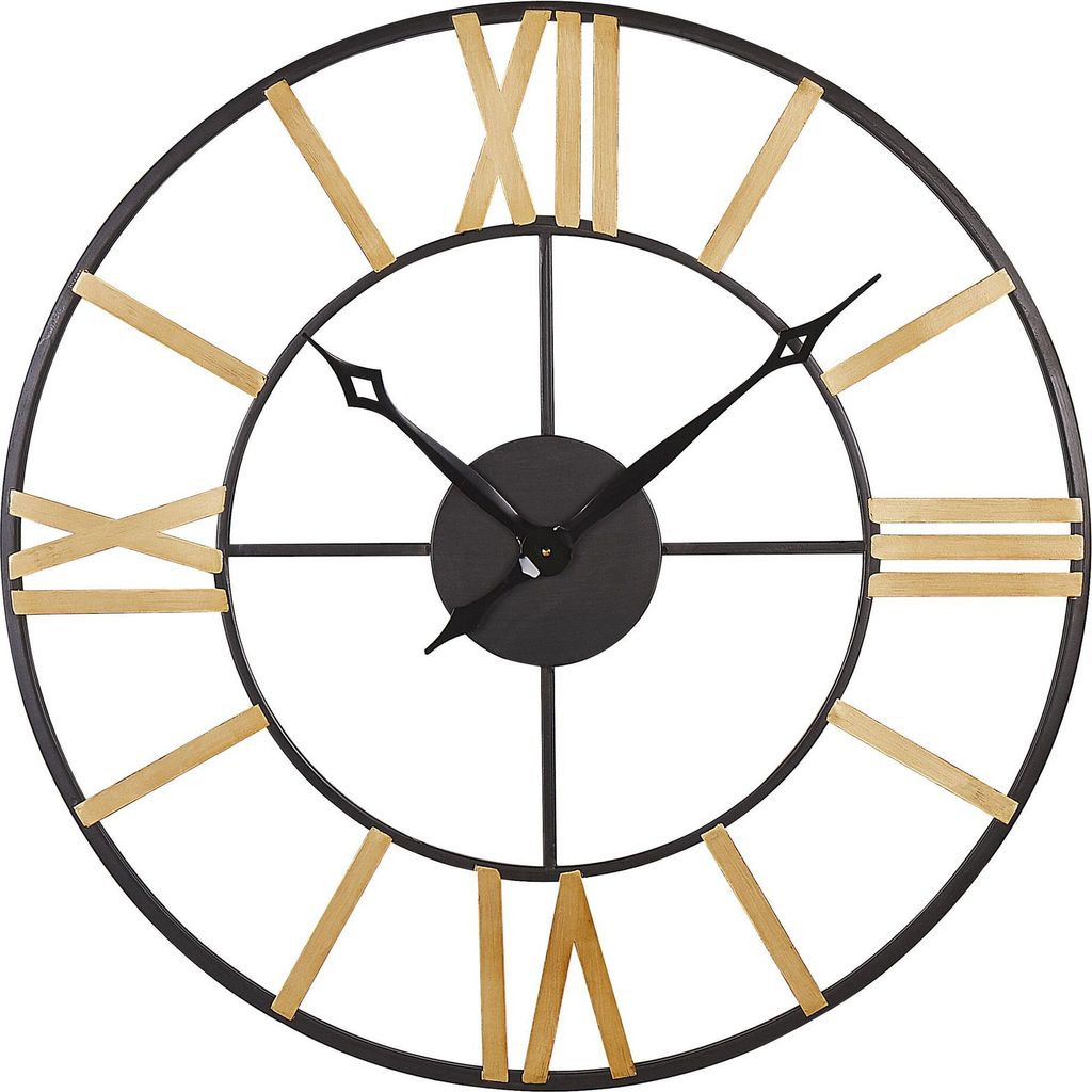 BELIANI Wanduhr Schwarz / Gold ø 80 cm Home Decor Römische Ziffern Rund Modernes Design