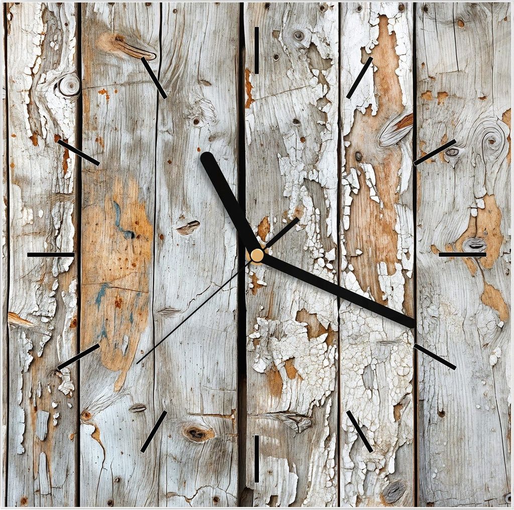 Wanduhr aus Glas mit Motiv Verwittertes Holz- 30 x 30 cm - inkl. Aufhängesystem