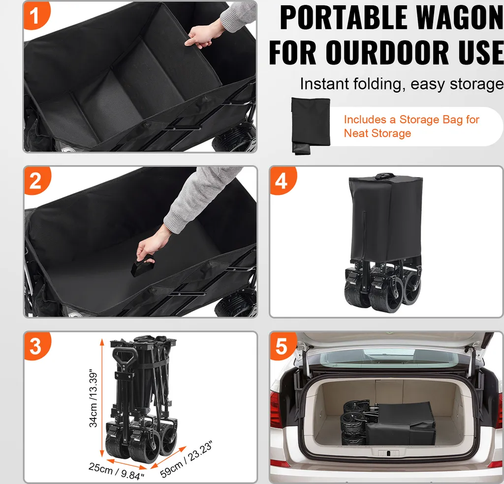 SucceBuy Carrello pieghevole da, 113 l carrello da spiaggia con ruote per tutti i terreni, robusto carrello pieghevole, capacità di carico di 250 lbs con portabicchieri, carrello sportivo per campeggio, shopping, giardinaggio - 6