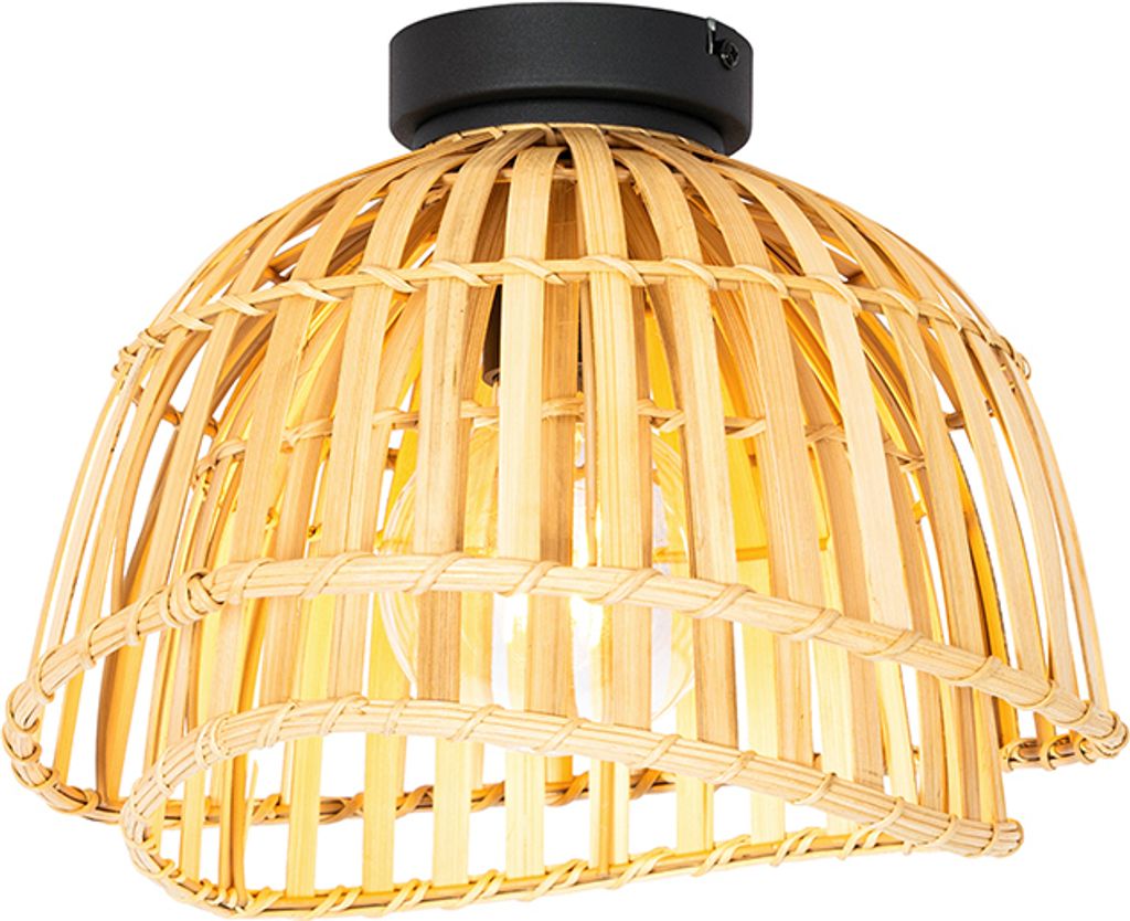 QAZQA - Orientalisch Orientalische Deckenleuchte I Deckenlampe I Lampe I Leuchte schwarz mit natürlichem Bambus 30 cm - Pua I Wohnzimmer I Schlafz...