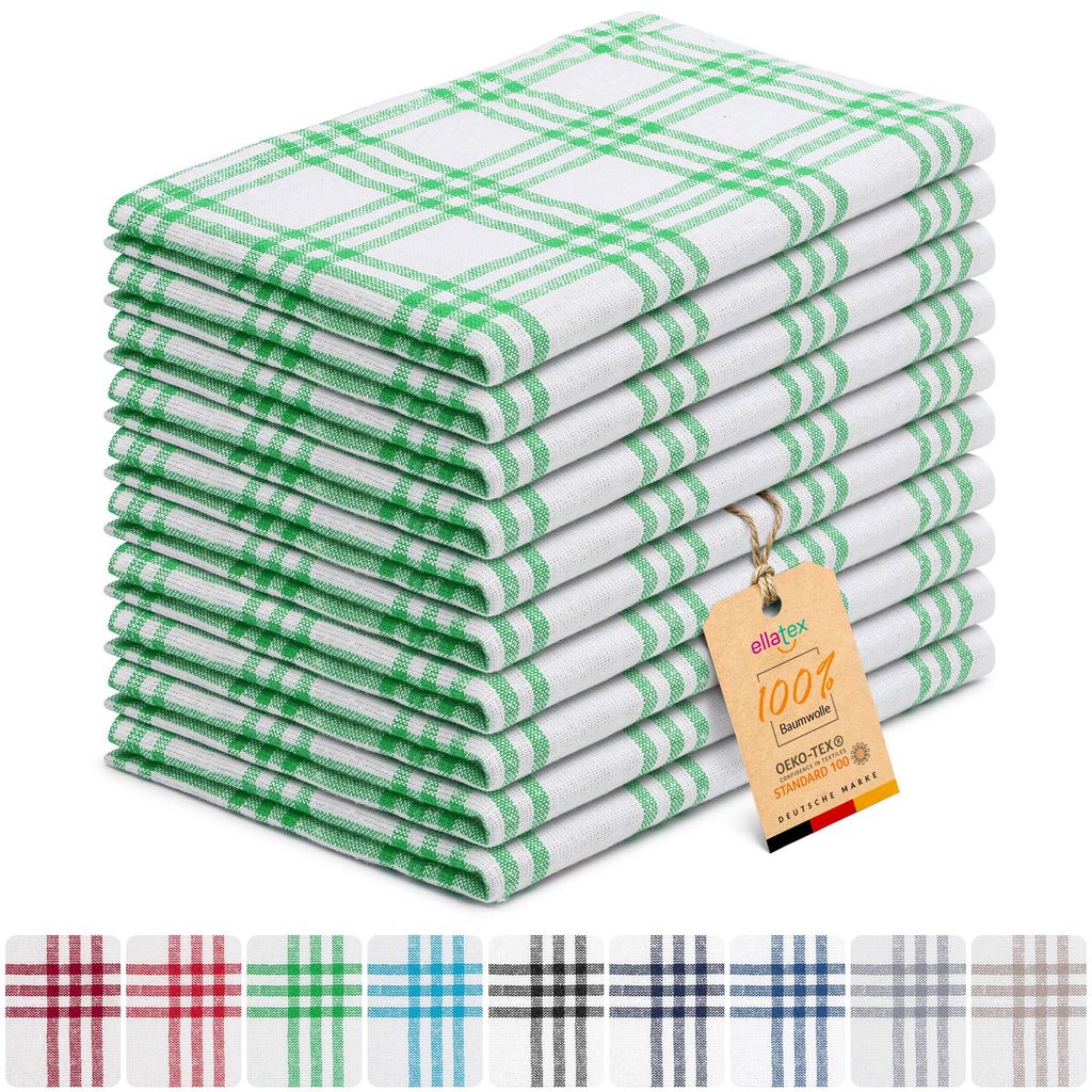 EllaTex 10er Pack Geschirrtücher Geschirrhandtücher 50x70 cm 100% Baumwolle Küchentücher Set saugstark Farbe: Apfelgrün