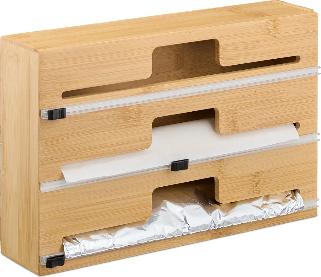 Relaxdays Distributore Fogli Bambù - Organizer Cucina con Taglierina