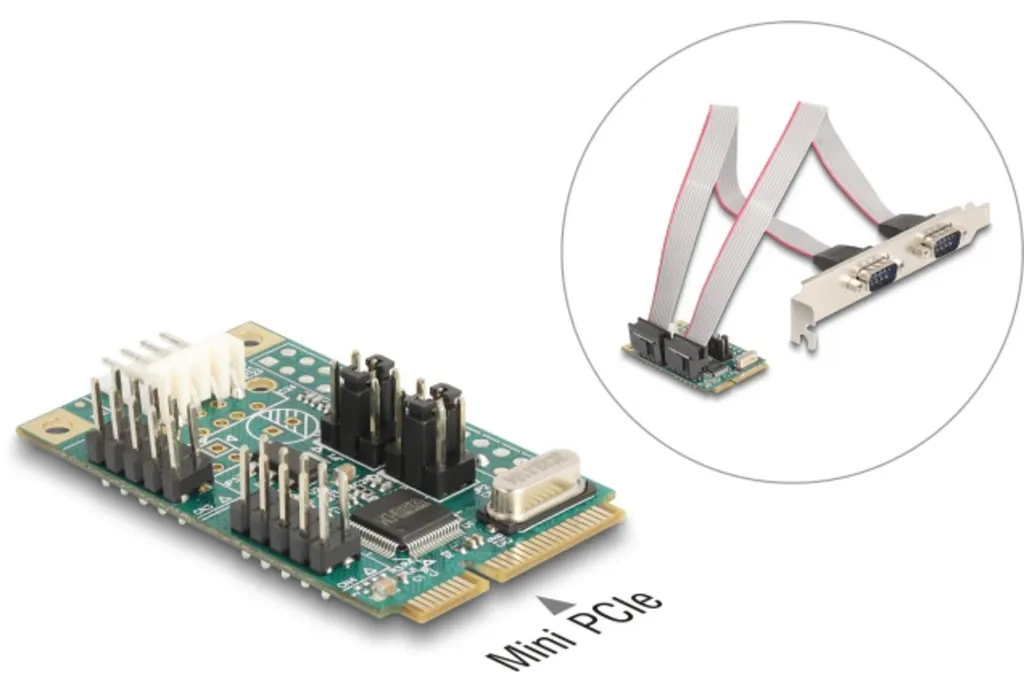 Carte Delock Mini PCIe vers 2 Ports Séries RS-232 5V 12V Full Size