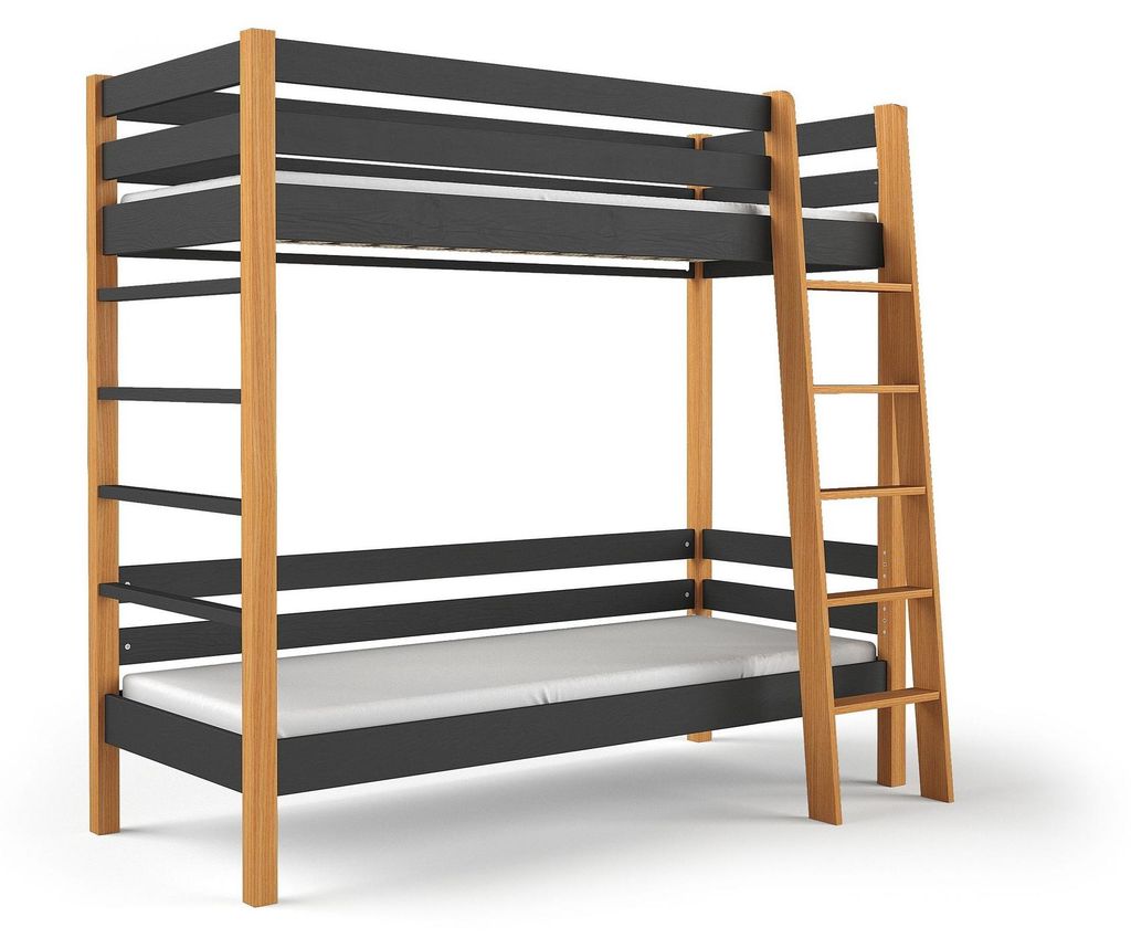 Masseno Etagenbett ZELDA 80x190 cm mit Rausfallschutz, Kinderbett mit Leiter für Mädchen und Jungs, Stockbett,Schwarz