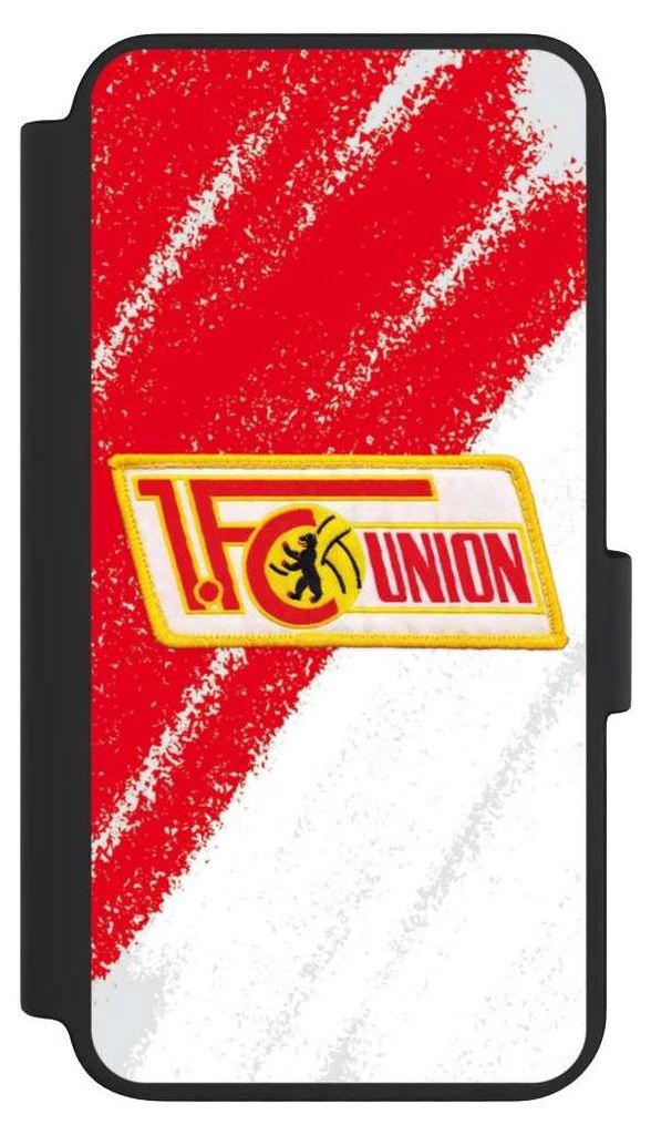 NIVOCASE Klapphülle für Samsung Galaxy S23 Handyhülle aus Kunst Leder NIVOflip schwarz 1. FC Union Berlin Logo Offizielles Lizenzprodukt