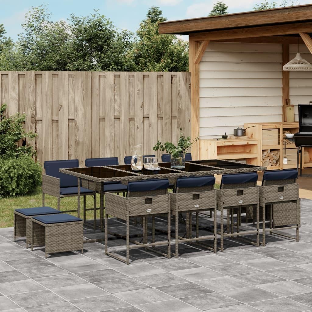 Möbel 13-teiliges Garten-Ess-Set mit Kissen, grau, Polyrattan - Gartenmöbelgarnituren 3278112