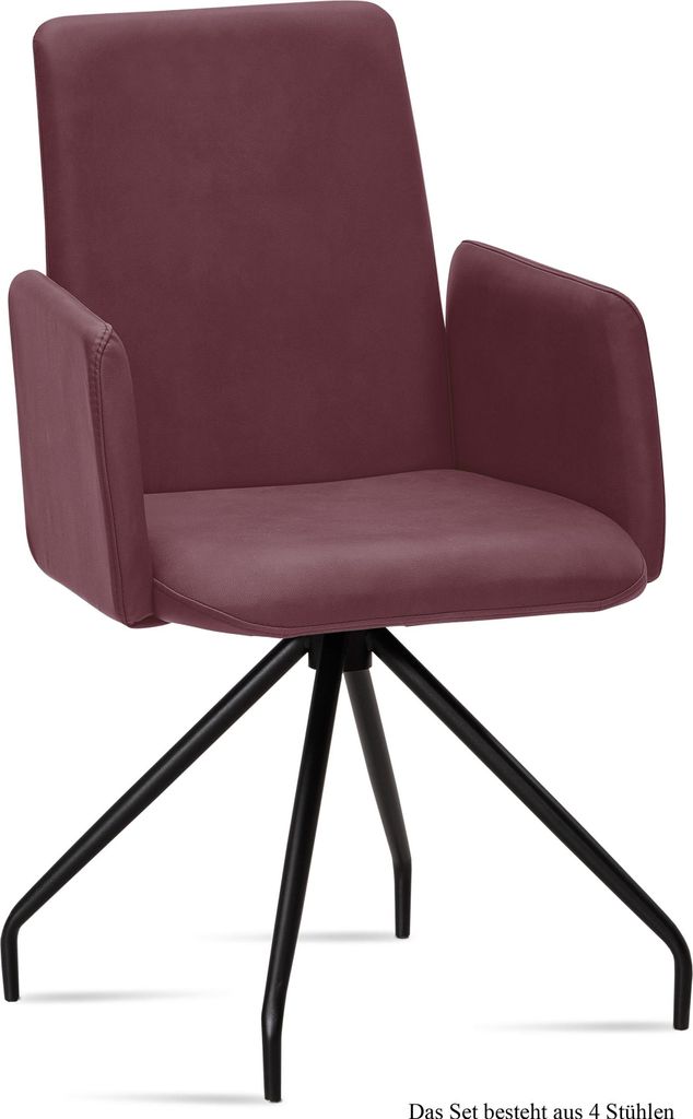 Armlehnstuhl (4er-Set) Detana 52x92x60 Schwarz/Marsala