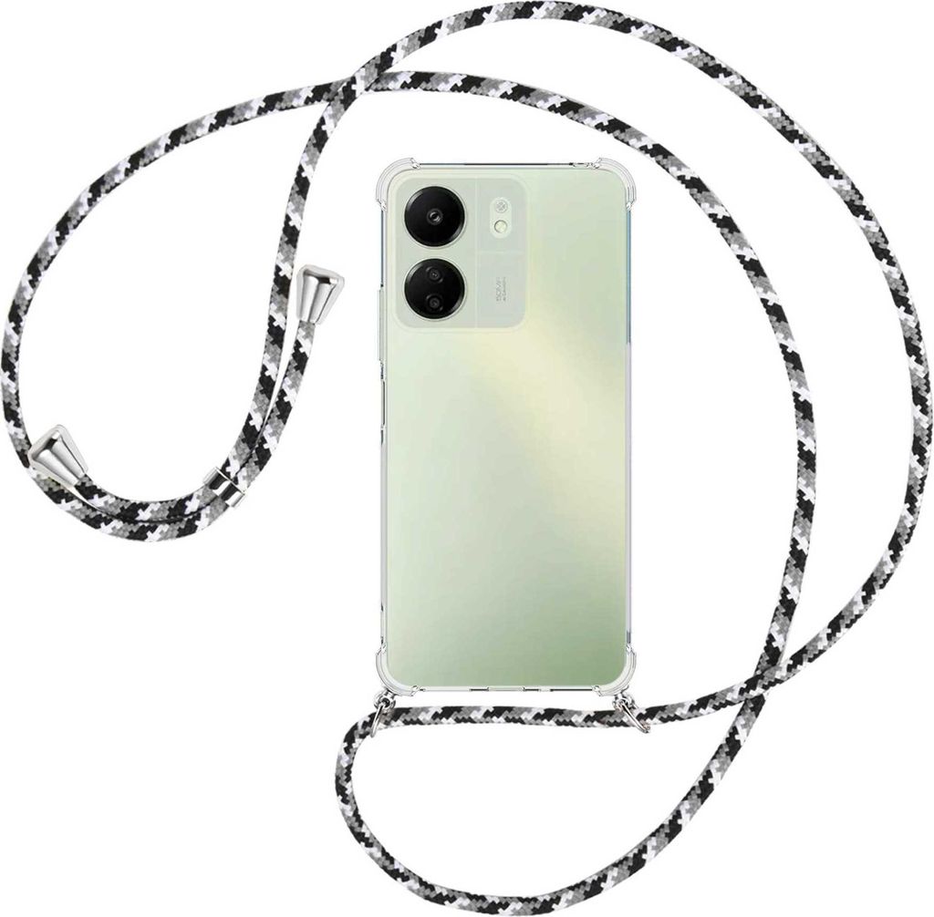 Handykette Backcover-Schutzhülle mit Band (Metall silberfarben) für Xiaomi Redmi 13C (6.71'') - schwarz/grau/weiß