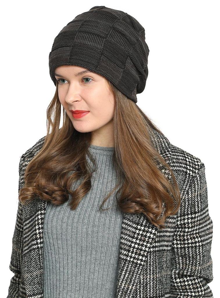 DonDon Damen warme Strickmütze mit weichem Innenfutter - braun
