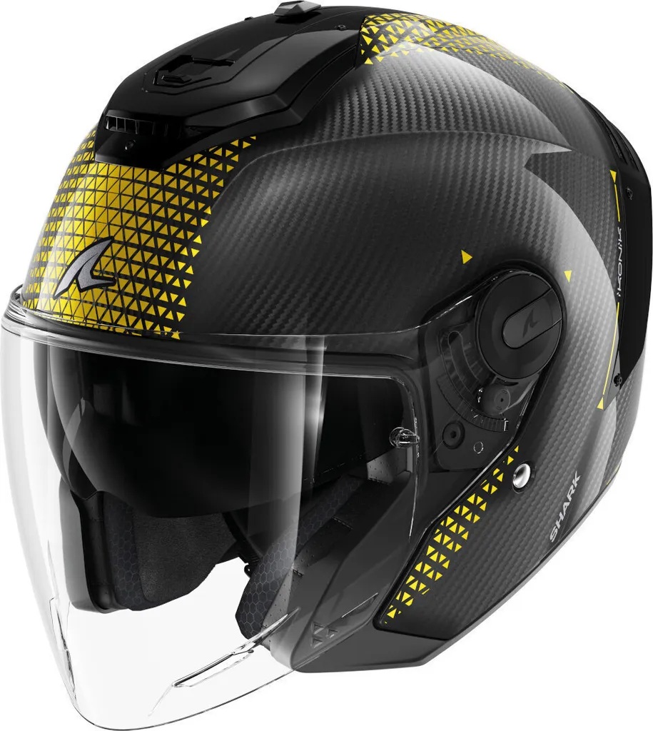 Casque Moto Jet Shark RS Jet Carbon Ikonik Noir Or avec Visière Large