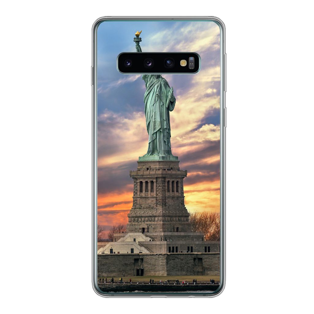 MuchoWow Handyhülle Schutzhülle Hülle für Samsung Galaxy S10 Freiheitsstatue in New York bei Sonnenuntergang Silikon Softcase Handy Hülle - ...