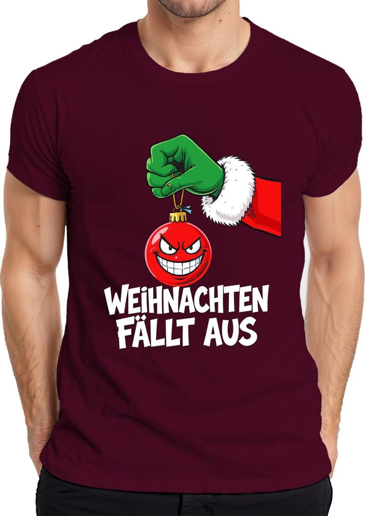 Weihnachten fällt aus böse Weihnachtskugel grüne Hand sarkastisch Herren T-Shirt, Burgundy, XL