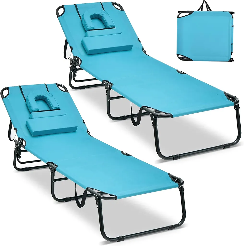 Transat avec ouverture visage et 5 positions - Turquoise, Idéal bronzage
