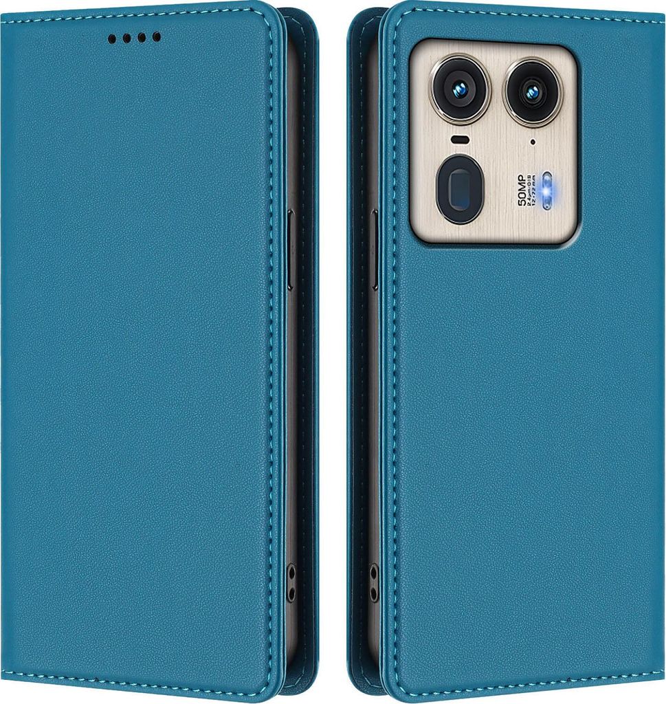 Handyhülle für Motorola Edge 50 Ultra, Kunstleder Klapphülle Stoßfeste Magnetische Hülle mit Ständer Blau