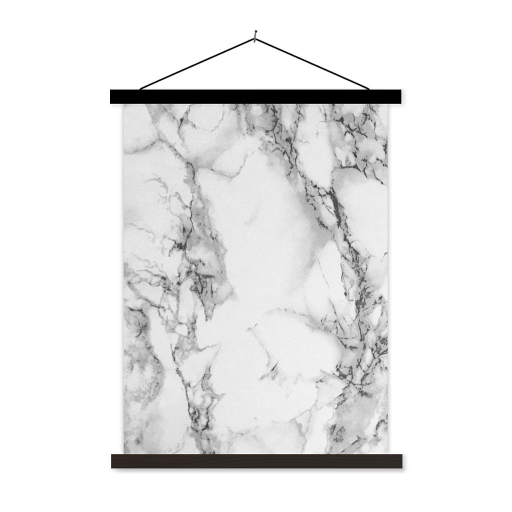 MuchoWow Textilposter Marmor - Stein - Weiß - Grau - Schwarz - Marmoroptik 90x120 cm mit schwarzem Rahmen - Dekoration