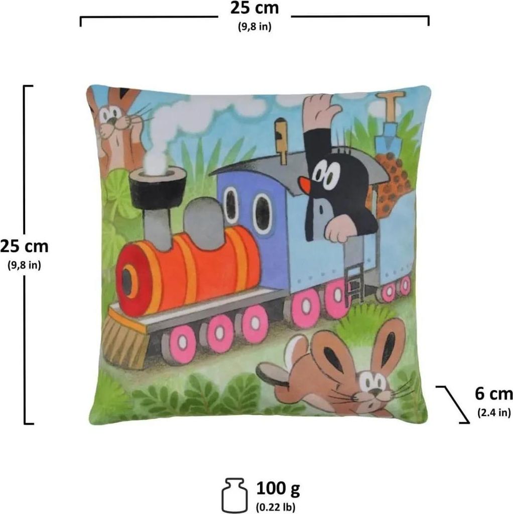 Kissen der kleine Maulwurf, Motiv Lokführer, 25x25cm - Kinderkissen