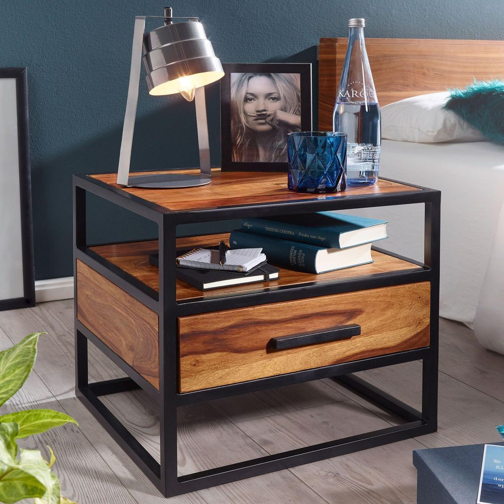 FineBuy console da letto in legno massiccio Sheesham con Immagine del prodotto 