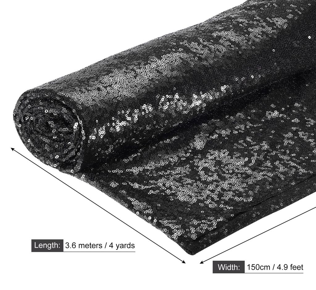 Pailletten Stoff Meterware 150cm x 364cm Sparkly Stoff glitzernder Stoff Pailletten-Stoff, Schwarz