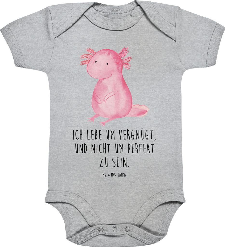 Mr. & Mrs. Panda Strampler Baby Axolotl Niedlich 3. - 6. Monat - Heather Grey - Geschenk, Freundin, baumwoll overall, Babybody, babykleidung body, ...