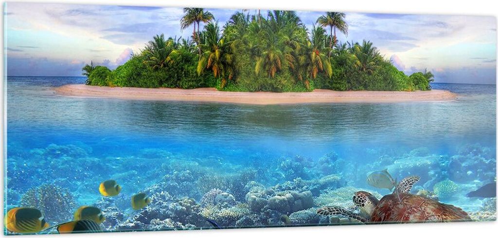 Bilder auf glas - Strand lagune wasser ozean - 100x40cm - Glasbilder - Wandbilder - Kunstdruck - zum Aufhängen bereit - Wanddekoration aus Glas - ...