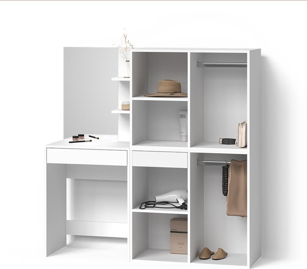 Schminktisch Livinity Nola Weiß 140 cm mit Schränken, Model 52350