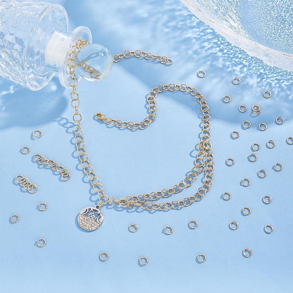 300 Stück 6 mm rostfreie Stahlfederringe - echte 24K Vergoldung - Metallverbindungsringe für Schmuckherstellung - Basteln und Schlüsselanhänger