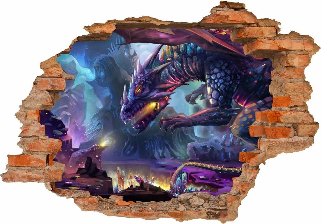 097 Wandtattoo Drache Fantasy - Loch in der Wand - 1250 x 870 mm