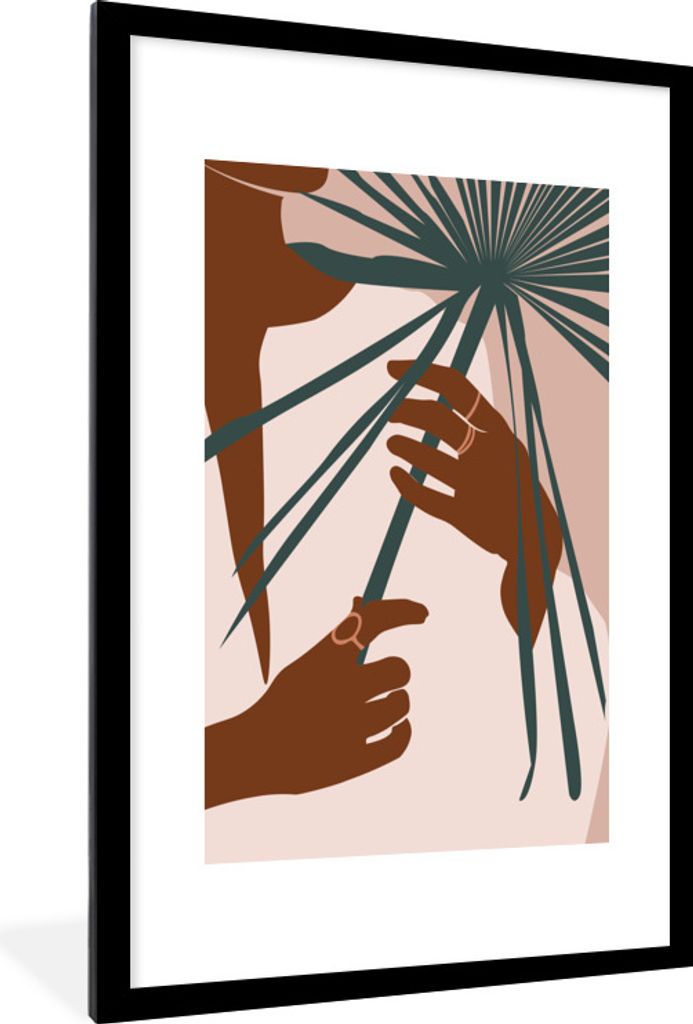 MuchoWow Gerahmtes Poster Frau - Pflanze - Sommer 60x90 cm - Poster mit Schwarzem Bilderrahmen Wandposter Rahmen Foto Bilder - Dekoration - Wandp...