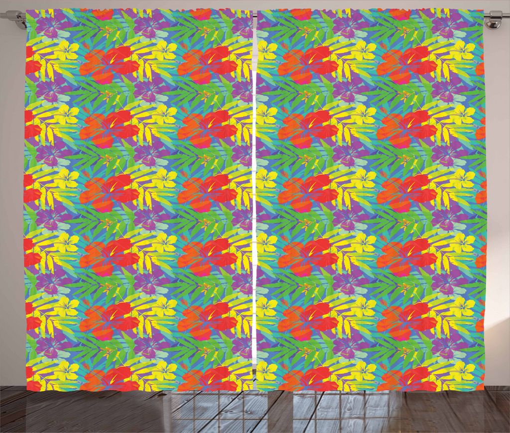 ABAKUHAUS Aloha Rustikaler Vorhang, Hawaii-Regenwald Blätter, Wohnzimmer Universalband Gardinen mit Schlaufen und Haken, 280 x 225 cm, Mehrfarbig