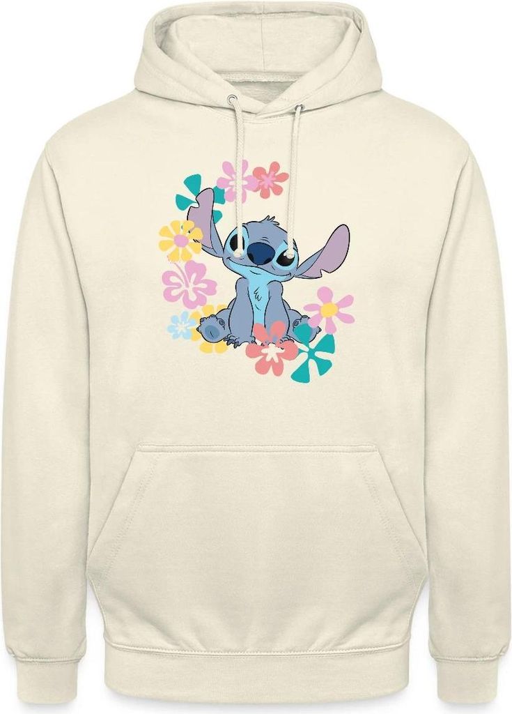 Lilo & Stitch | Stitch Mit Hawaiianischen Blumen Uni Hoodie, L, Vanille-Milchshake