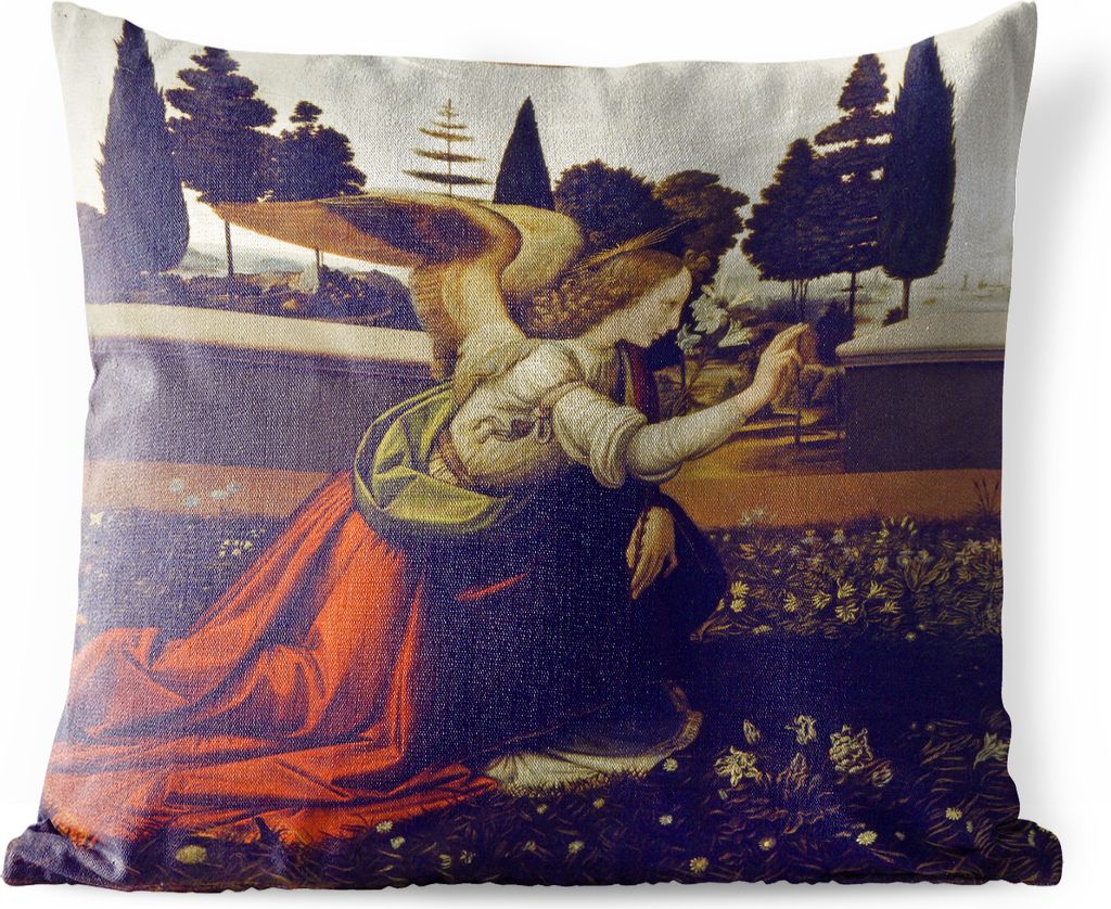 MuchoWow Outdoor Kissen - Die Verkündigung von Leonardo - Leonardo da Vinci - 40x40 cm - Wetterfest - Lounge Kissen - Kopfkissen - Interieur - P...