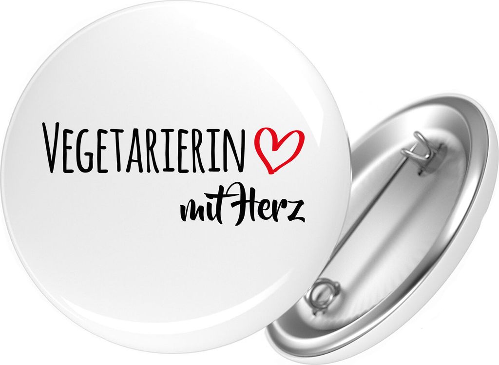 Huuraa Button Vegetarierin mit Herz 59mm rund mit Sicherheitsnadel Ansteckbutton Geschenkidee