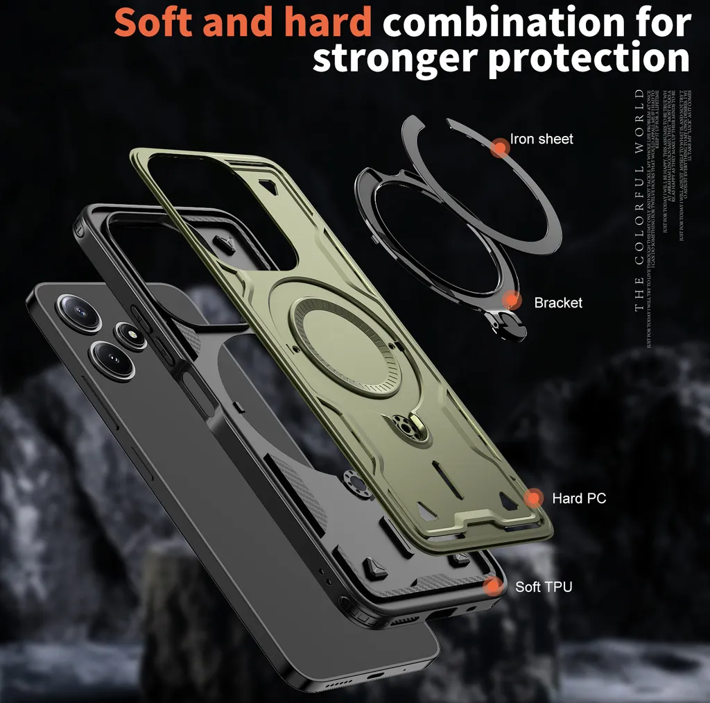 LeYi Cover Per Xiaomi Redmi 13 4G/Poco M6 4G Con Vetro Temperato (2 Pezzi) - Custodia Con Protezione Fotocamera Scorrevole, Anello Porta A 360° E Supporto Magnetico, Antiurto Militare TPU, Rosa - 5