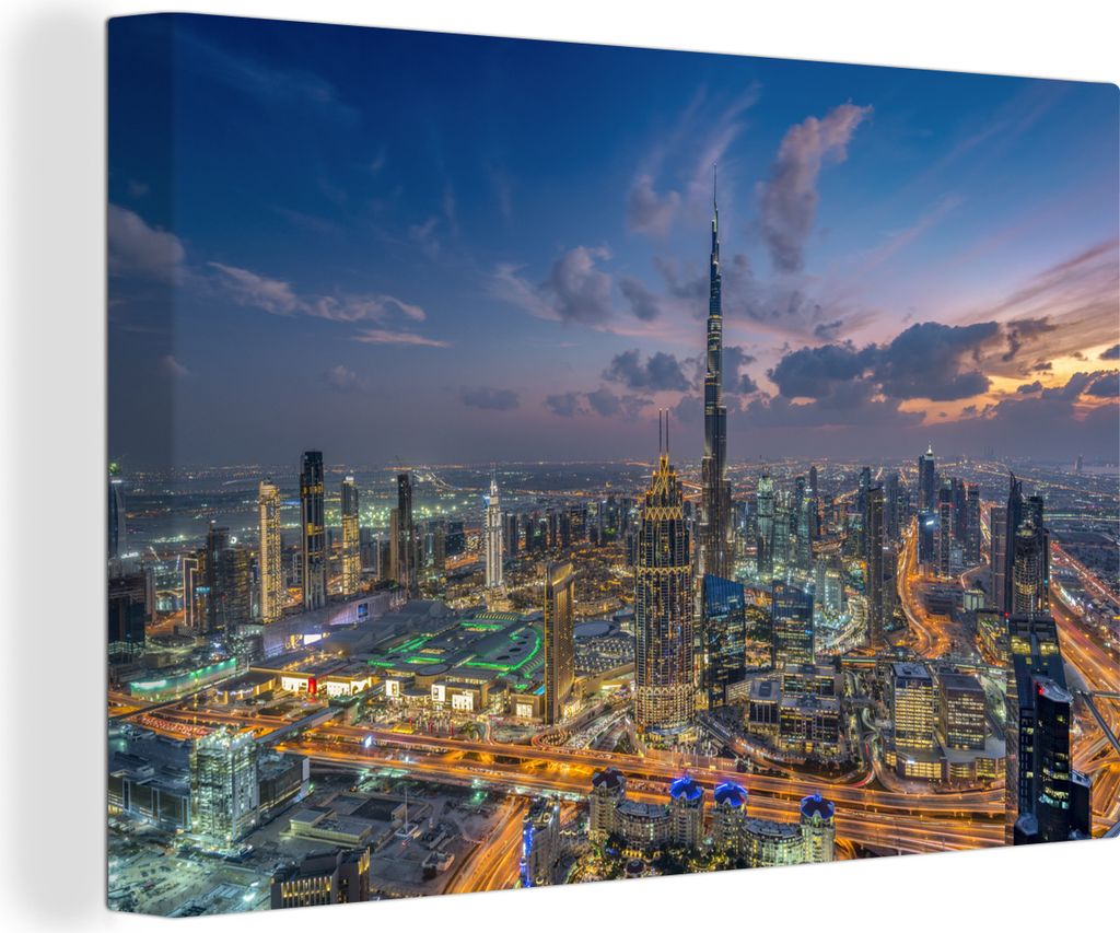 OneMillionCanvasses - Leinwandbilder - 150x100 cm, Skyline Dubai Downtown, Vereinigte Emirate, Wandbilder Kunstdruck Wanddekoration - Foto auf Le...