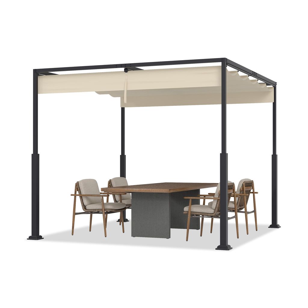 FIVMEN 3x3 m Pergola Pavillon mit stabilem Stahlgestell und hochwertigem Schiebedach aus PA-beschichtetem Polyester, freistehende Terrassenüberdac...