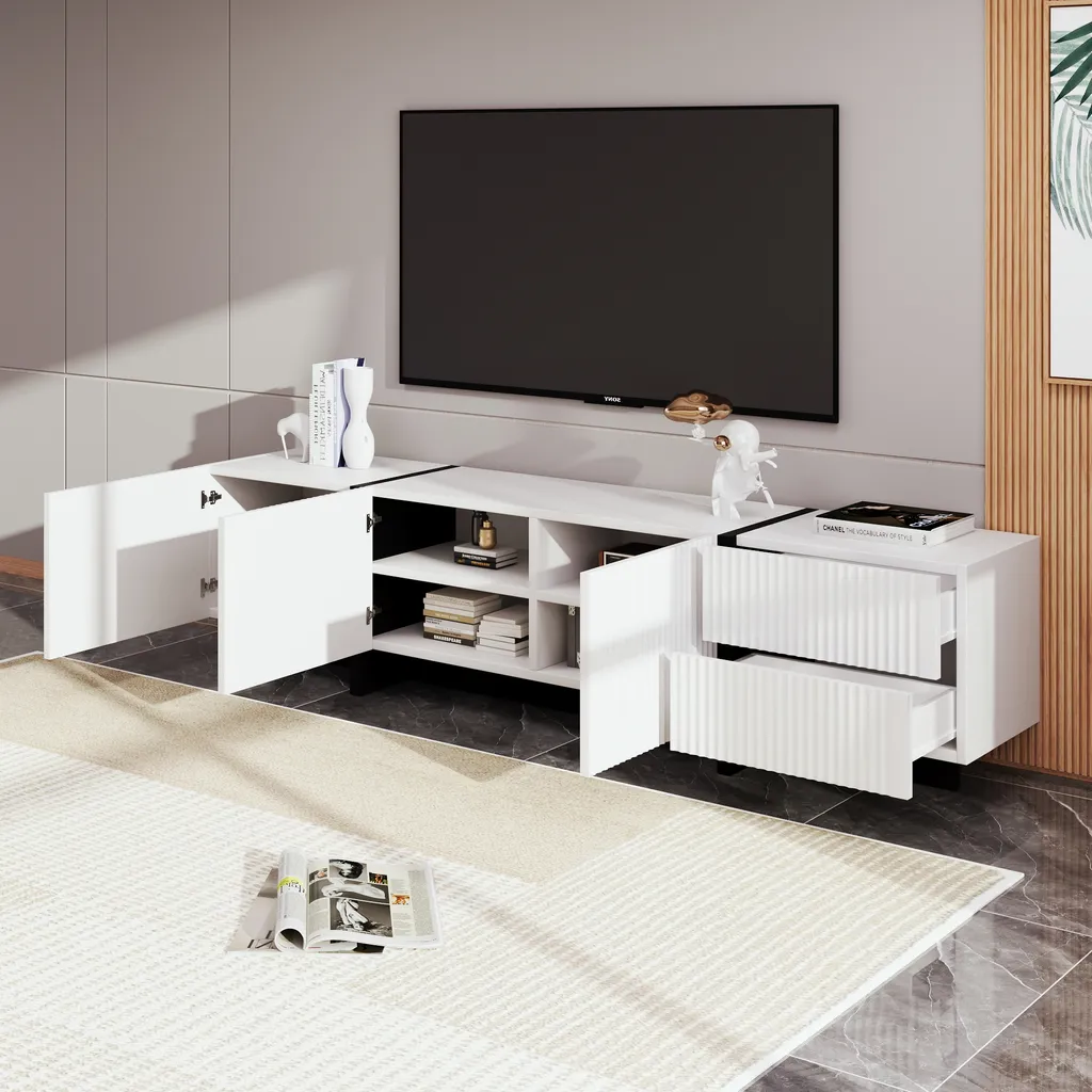 Grand Meuble TV 190 cm Abrihome pour Salon Familial - Rangement Complet - 5